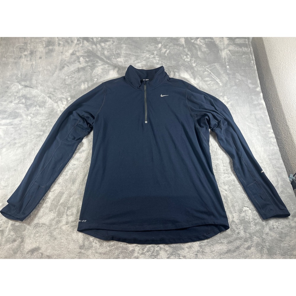 Nike Running Dri-FIT Mens Medium Navy Blue Quarter Zip Pullover Thumbholes